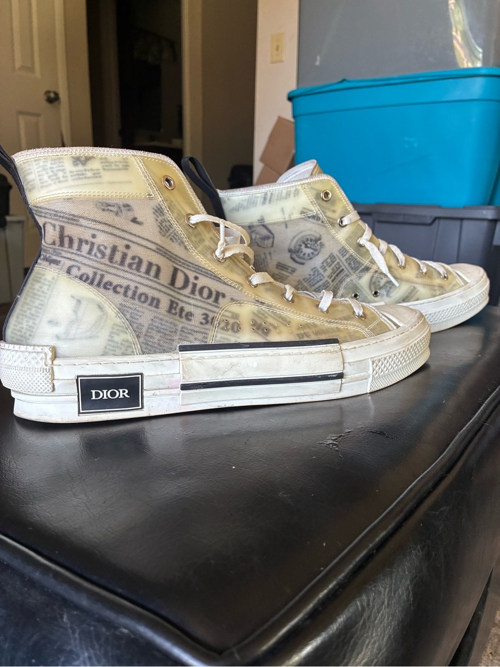 Dior High-Top Sneakers in Beige and White Canvas